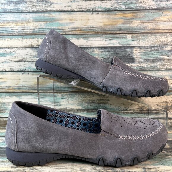 Skechers Loafers Womens Size 8 Gray Leather Comfort Shoes Slip On Memory Foam - Picture 1 of 10